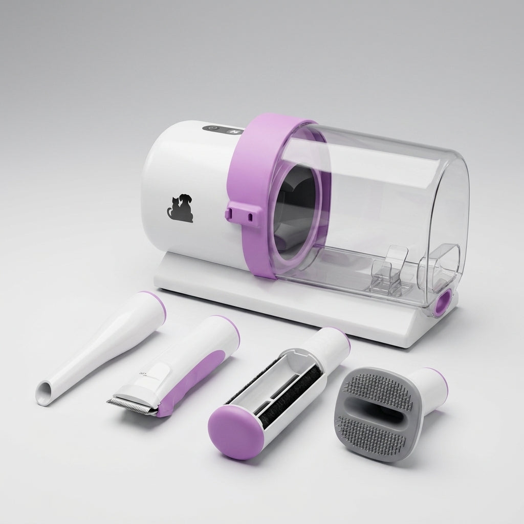Pawlume pet grooming vacuum kit, base unit and attachment heads