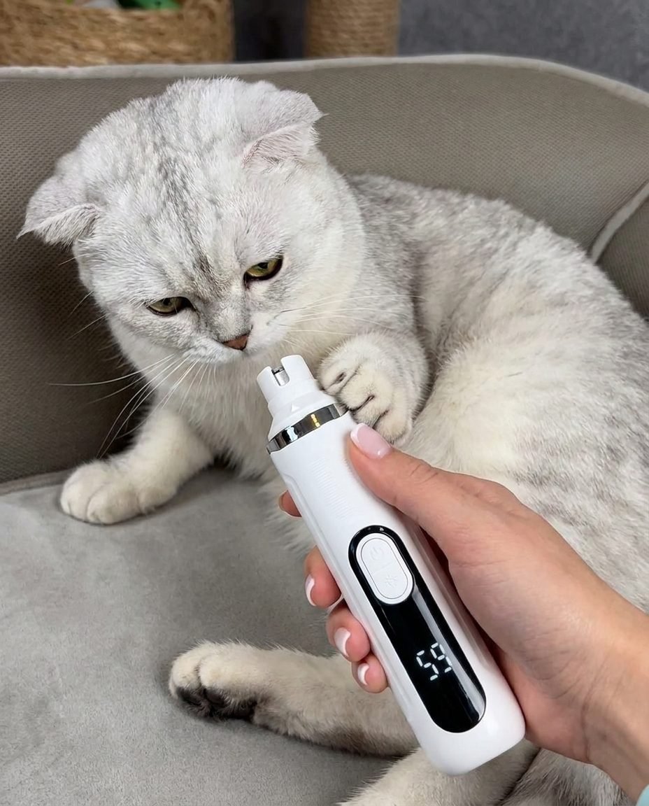 A calm cat during a nail trim