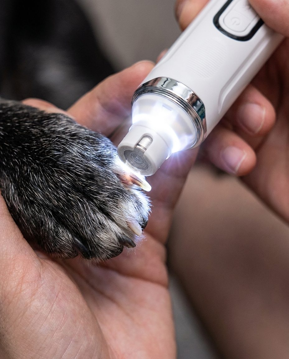 Pawlume's quick finder light illuminating a pet's nail